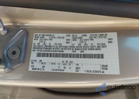 2017 Ford Escape Se из США, поврежденный, VIN 1FMCU9G91HUB76680